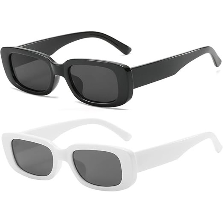 Мъжки слънчеви очила, OSAGAMA, комплект 2 броя, правоъгълна форма, UV400, бял и черен
