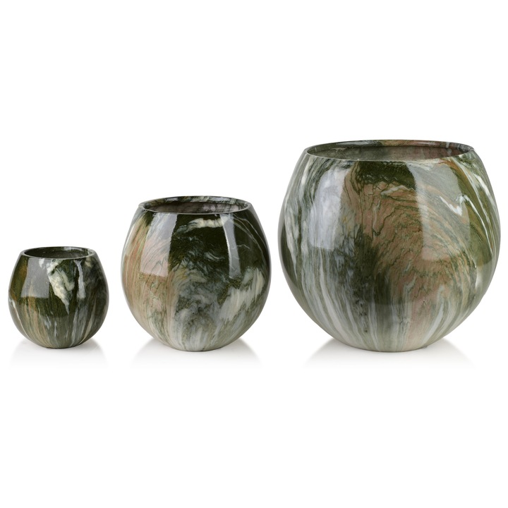 Set 3 ghivece ceramice NEVA MARBLE, 42,5x42,5x39cm, 28x28x27cm, 20x20x19cm, multicolor