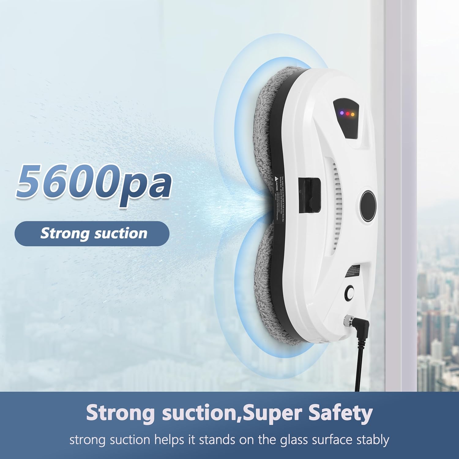 Robot curatare geamuri, Bedee, 5600 Pa, Intelligent route planning si Functie automata de pulverizare a apei, Vine cu 10 carpe de curatat, Potrivit pentru toate suprafetele/pardoselile/gresiile din sticla