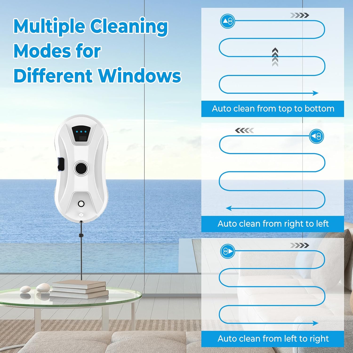 Robot curatare geamuri, Bedee, 5600 Pa, Intelligent route planning si Functie automata de pulverizare a apei, Vine cu 10 carpe de curatat, Potrivit pentru toate suprafetele/pardoselile/gresiile din sticla