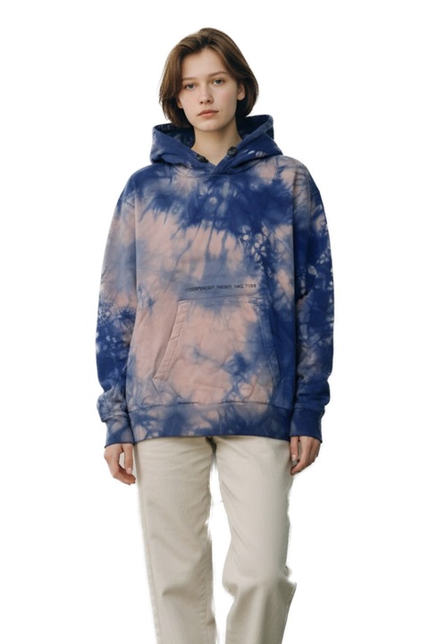 Hanorac de damă Diesel Tie Dye 6001518 16121-46, Șampanie cu inscripție, Glugă, Bumbac, S, Albastru/Roz