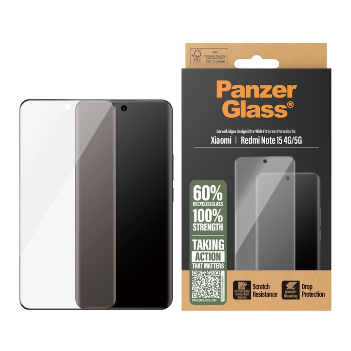 Protector de ecran PanzerGlass pentru Xiaomi Redmi Note 15 5G, UWF, Transparent