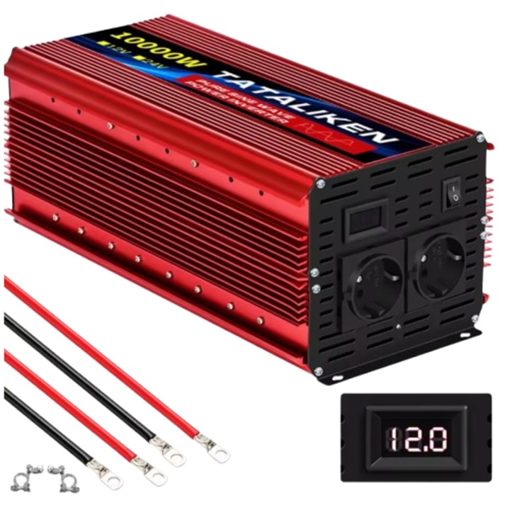 Napenergia-inverter, tiszta szinuszhullámú átalakító, stabil 220–240 V kimenet, intelligens LED-kijelző megbízható otthoni, autó- és napenergia-használathoz, 10 000 W, 12 V, 50 Hz, 220–240 V, Európa