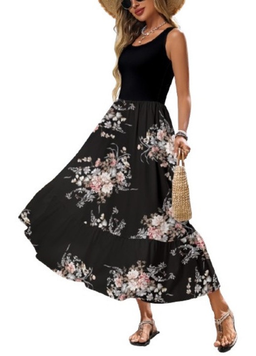 Rochie imprimeu floral, Negru