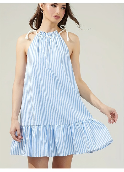 Rochie mini dama, dungi, Albastru