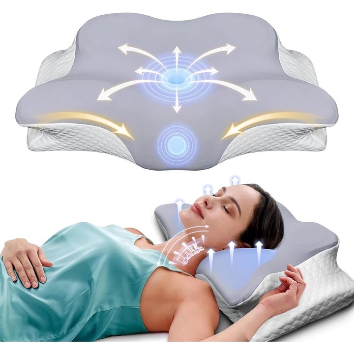 Perna Ortopedica Cervicala pentru dormit, Bedee®, Suport pentru gat, Perna Ortopedica Cervicala pentru dormit, Spuma cu Memorie ergonomica pentru Gat si Suport Cervical, 62*41*13cm