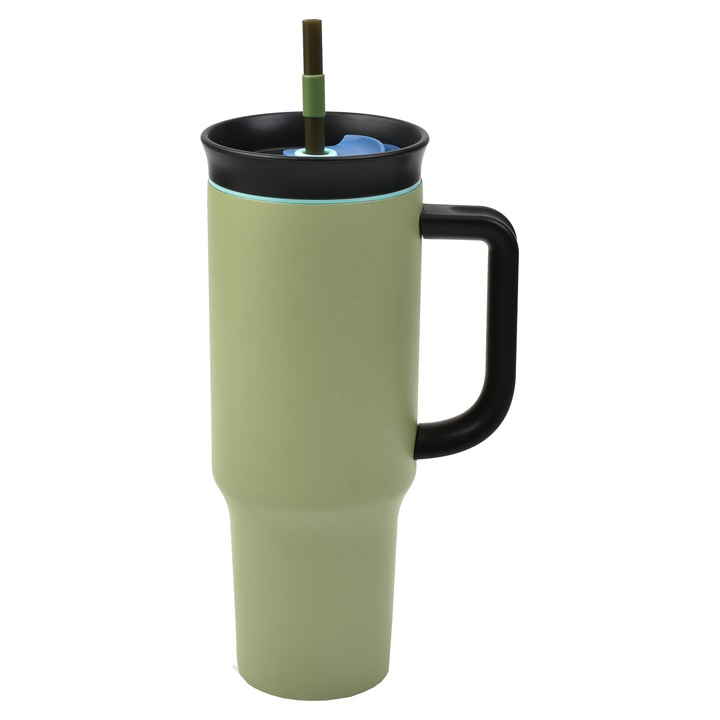 Cana Termos Cu Maner, Pai Si Gaura De Sorbit Destello®, 1.2 L, Otel Inoxidabil, Izolatie Termica cu Pereti Dubli, Rezistenta la Scurgeri, Ideala pentru Apa, Ceai, Cafea sau Smoothie, Design pentru, Birou, Masina Auto, Drumetii Cana Tumbler Ergonomic Verde