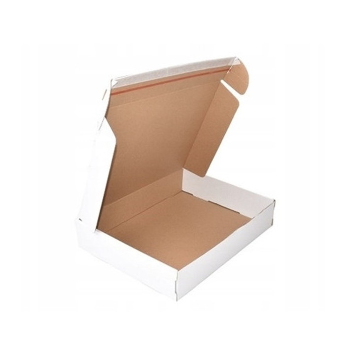 Cutie de expediere cu banda adeziva, Neopak, Fefco 427, 370mm x 290mm x 140mm, Carton ondulat 3 straturi, pentru ambalare eleganta cadouri, Alb