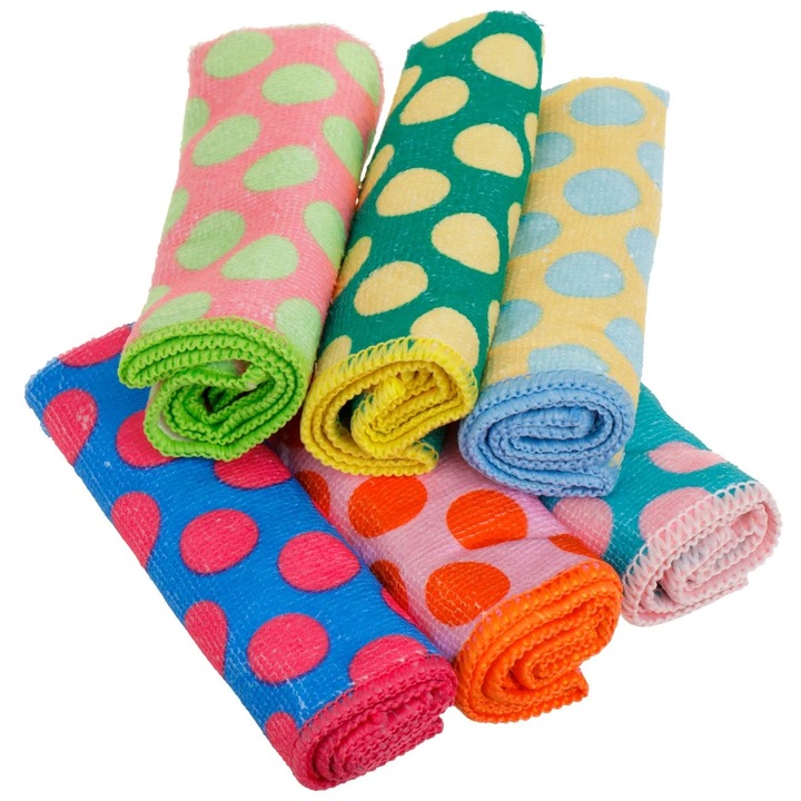 Lavete din Microfibre Colorate cu Model Buline 30x30cm - 6buc