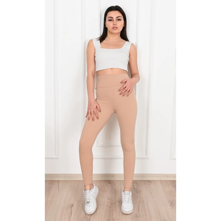 Colanti sport de dama, talie inalta, Bej
