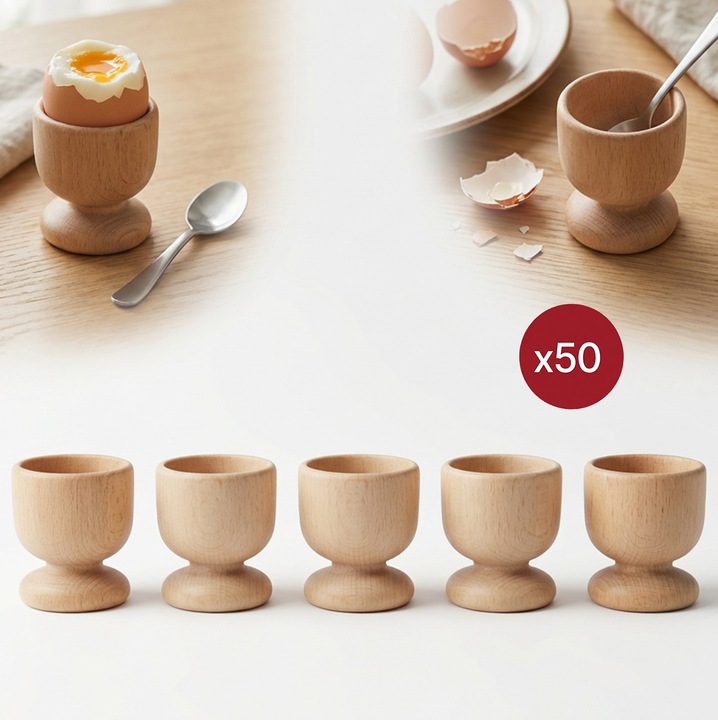 Set de 50 suporturi pentru oua din lemn de fag Peewit, 5x4,2x4,7cm, finisaj brut