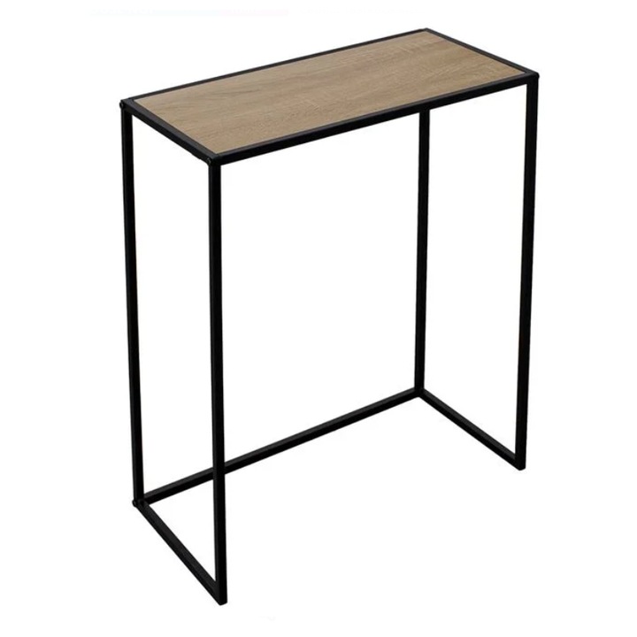 Măsuță auxiliară, Lumi LUXURY, metal negru, MDF natur, 56x26x76cm