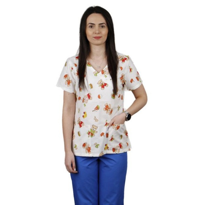 Bluza dama MIRA Imprimeu ursi cu tobe, S - Uniforma Medicala