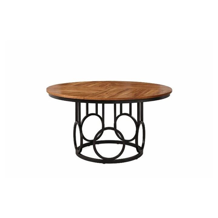 Кръгла маса Blackswan Design Bubbles, кафяво дърво, 120x120x75 см, индустриално-модерен дизайн, метална основа