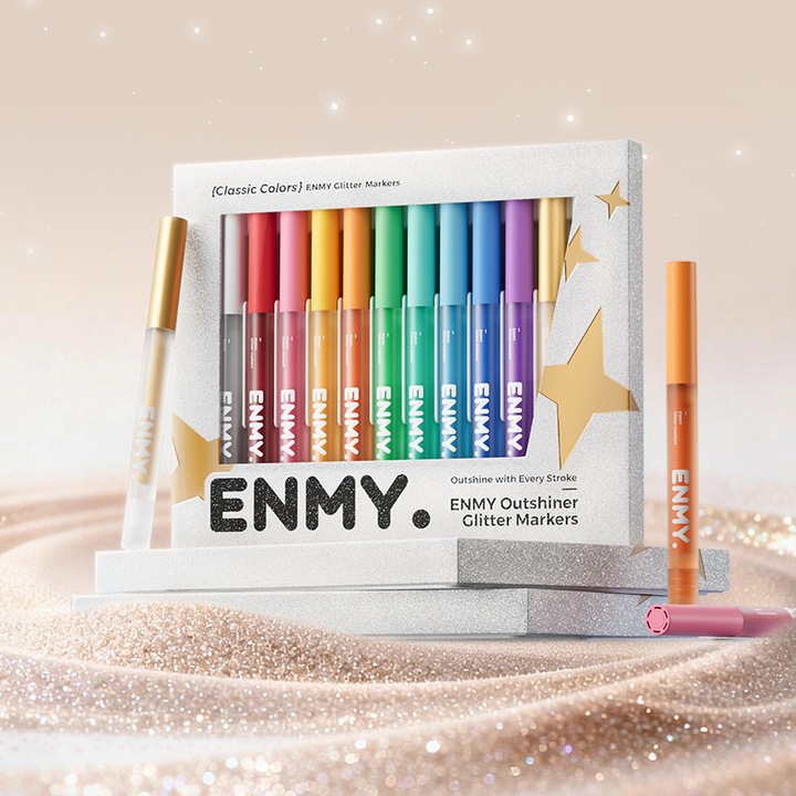 ENMY Outshiner Markere glitter, cerneala pe baza de apa, set 12 culori