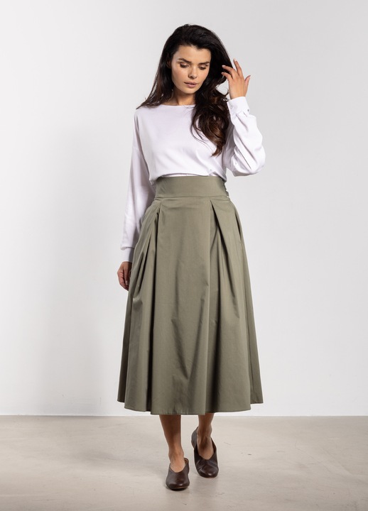 Fusta midi, awama, talie inalta, legatura la spate, verde, nylon, L INTL