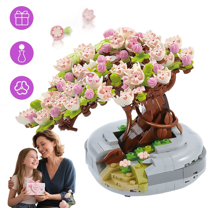 Jucarii De Constructie Cu Flori De Cires, Seturi De Constructie Cu Colectie Botanica De Bonsai, Plante Si Flori DIY Pentru Decorarea Casei, Jucarie De Constructie Cu Caramizi Pentru Copii Si Adulti