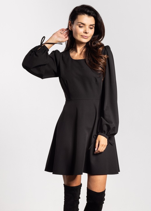 Rochie mini awama A741, maneca lunga, negru, poliester|elastan