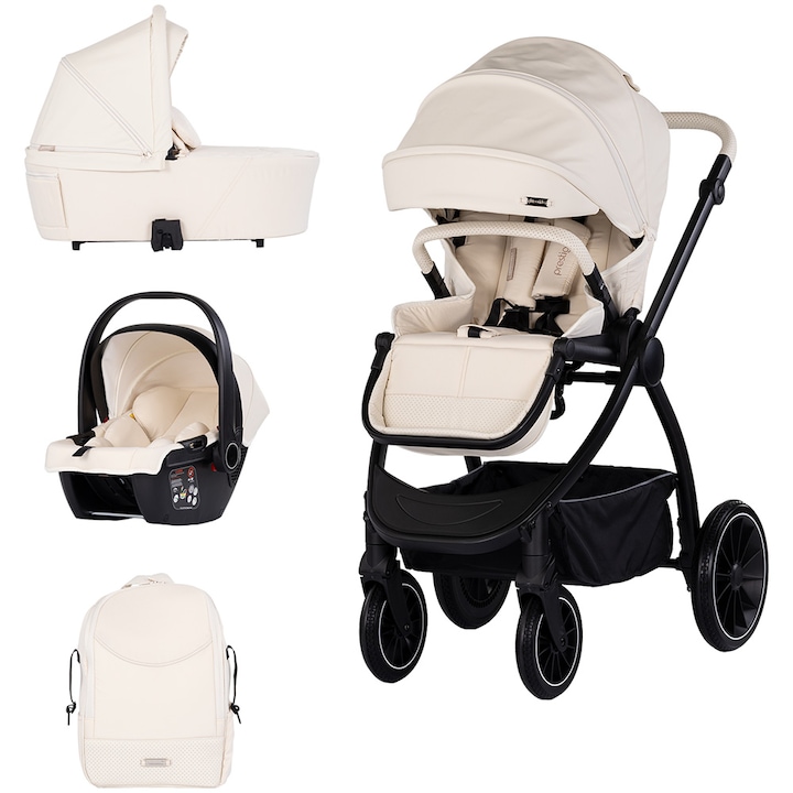 Carucior Chipolino Prestige 3 în 1, reversibil, 18.15kg, bej, 85x59x123cm
