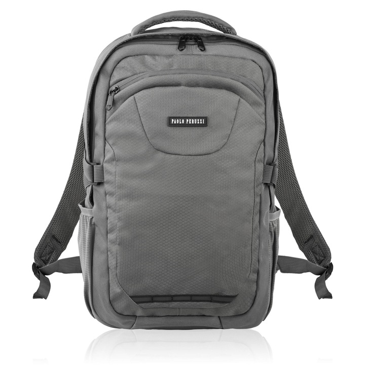 Paolo Peruzzi AS-04-DGR multifunkcionális túra hátizsák, szürke, laptop rekesz 16"-ig, vízálló, 45x30x20cm