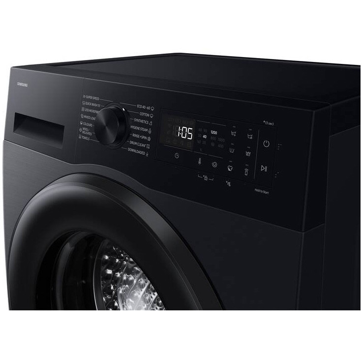 Masina de spalat rufe slim Samsung WW80FG5L32ABLE, 8 kg, 1200 rpm, Clasa A, Motor Digital inverter, AI Eco Bubble, WiFi SmartThings, AI Energy, Black