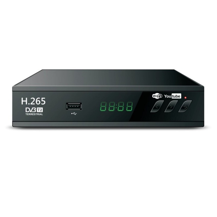 Цифров телевизионен декодер, H.265 DVB-T2/T, HEVC, 1080P, USB 2.0/HDMI, практичен, подходящ за различни сценарии, преносим, черен