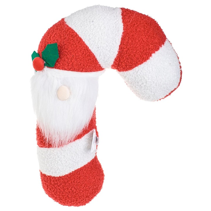 Perna decorativa Craciun Candy Baston cu Mos Craciun, dungi rosii-albe, 31x10x43cm