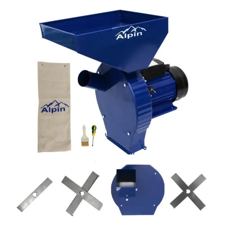 Set moară electrică 4 în 1 COBI SMART ALPIN, 3.8 kW, 300 kg/oră, adaptor furaje, manusi protecție