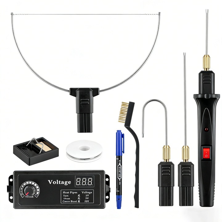 Cutit pentru polistiren, ZGGZERG, 4 in 1, 24 W, cu regulator digital de tensiune, temperatura reglabila, indicator LED, fir incandescent/perie/marker, pentru taierea spumei si lucrari de precizie, negru