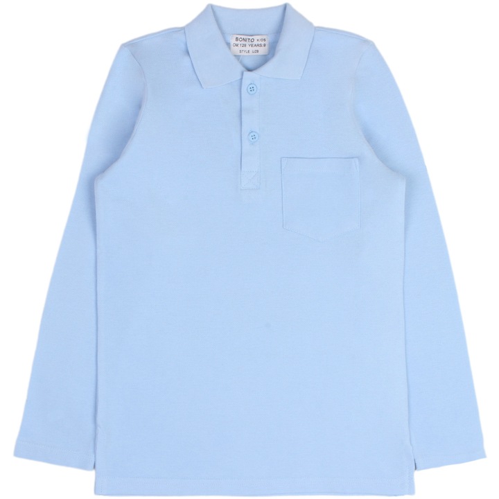 Polo Copii, MOD KIDS, Albastru Deschis, 100% Bumbac, Maneci Lungi, Albastru