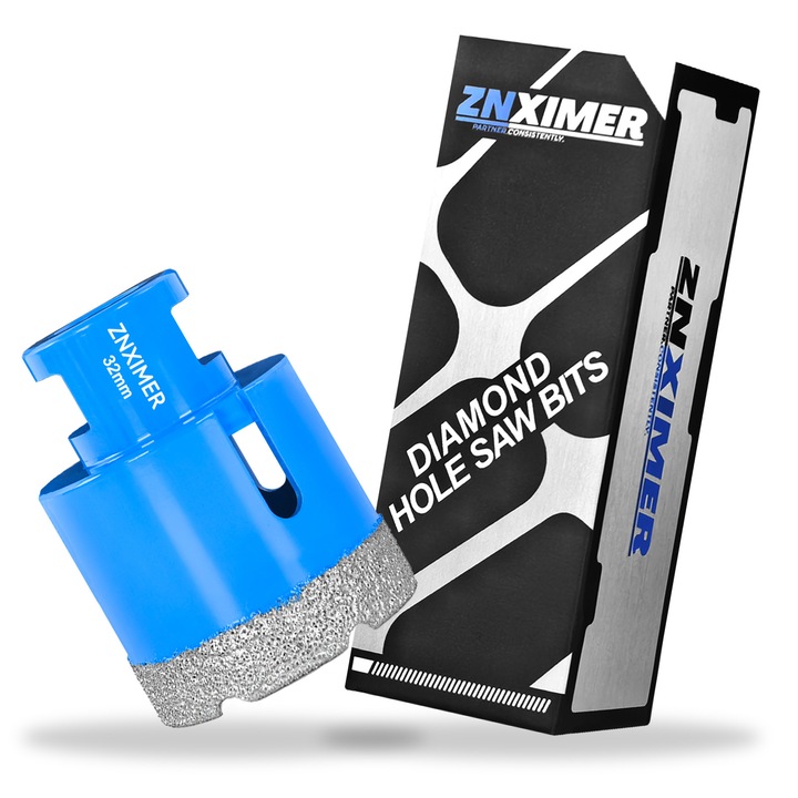 Carota diamantata ZNXIMER M14, 32mm pentru gresie faianta granit marmura ceramica, gaurire uscata/umeda, compatibile polizor unghiular