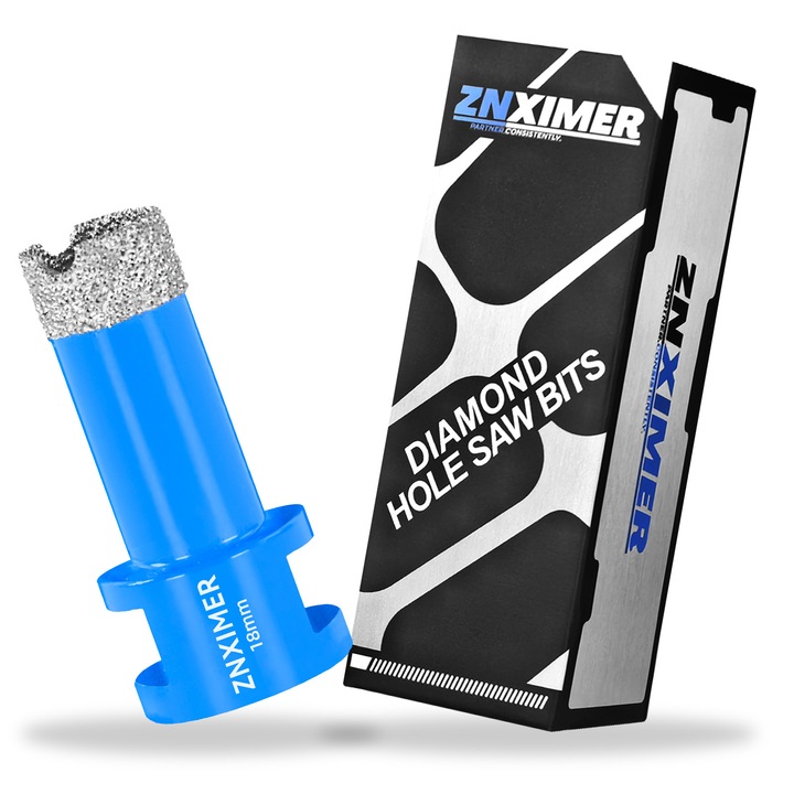 Carota diamantata ZNXIMER M14, 18mm pentru gresie faianta granit marmura ceramica, gaurire uscata/umeda, compatibile polizor unghiular