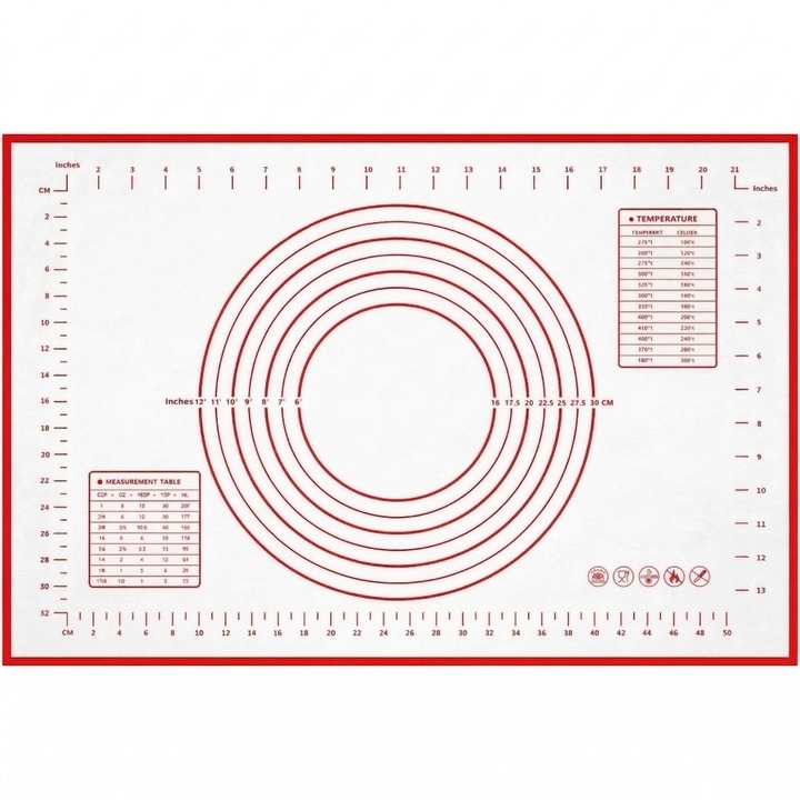 Covoras de aluat din silicon, cu scala, antiadeziv si usor de curatat, dimensiuni 40x60 cm, grosime 0,4 mm, alb