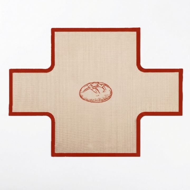 Tava de copt din silicon, forma de cruce, antiaderenta, rezistenta la temperaturi inalte, reutilizabila, 27x37cm, grosime 0.4mm, margine rosie