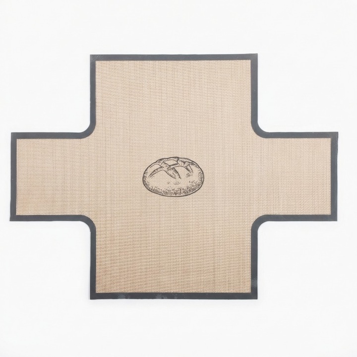 Covoras de copt din silicon in forma de cruce, antiadeziv si rezistent la temperaturi inalte, reutilizabil, dimensiuni 27x37 cm, grosime 0,4 mm, margine gri