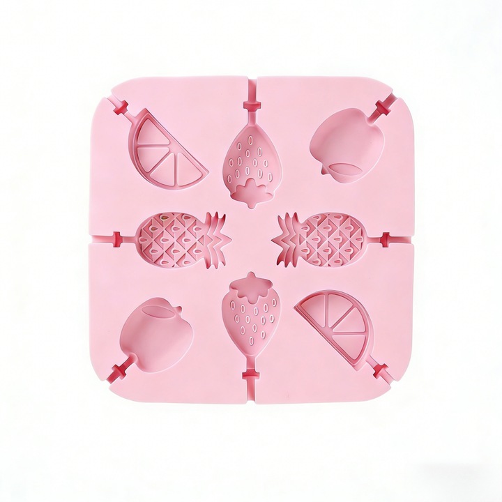 Forma din silicon pentru bomboane, cu modele variate, pentru batoane de branza si ciocolata, dimensiuni 14x14x1,5 cm, roz