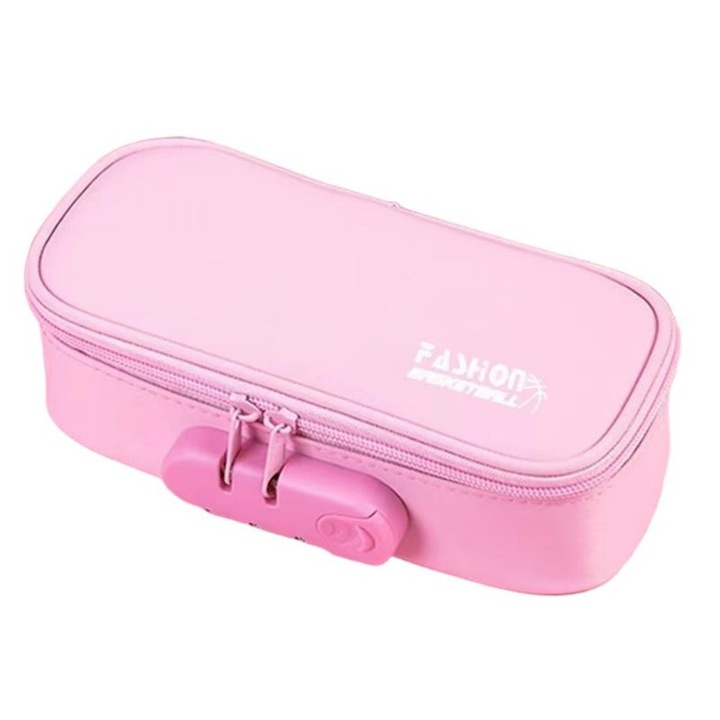 Penar de birou cu capacitate mare, cu lacat cu cod anti-furt, impermeabil, dimensiuni 21,5x6,5x9,5 cm, roz