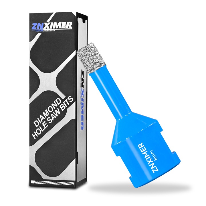 Carota diamantata ZNXIMER M14, 8mm pentru gresie faianta granit marmura ceramica, gaurire uscata/umeda, compatibile polizor unghiular