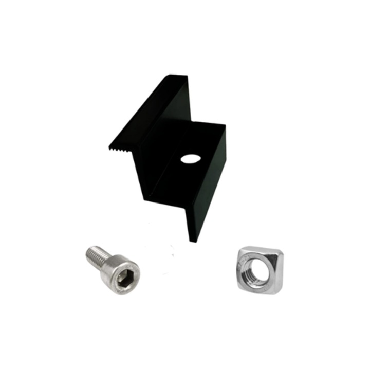 Set clema capat fixare, dogav grup, pentru panou fotovoltaic, cu surub si piulita patrata, negru, 30 mm