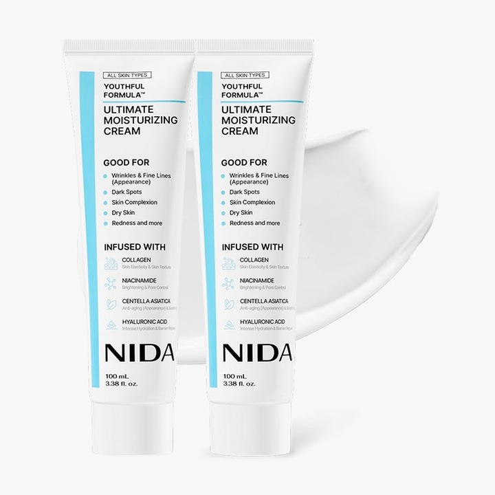 Crema Hidratanta NIDA cu Colagen si Niacinamida, Anti-rid si Calmare, 2 x 100 ml