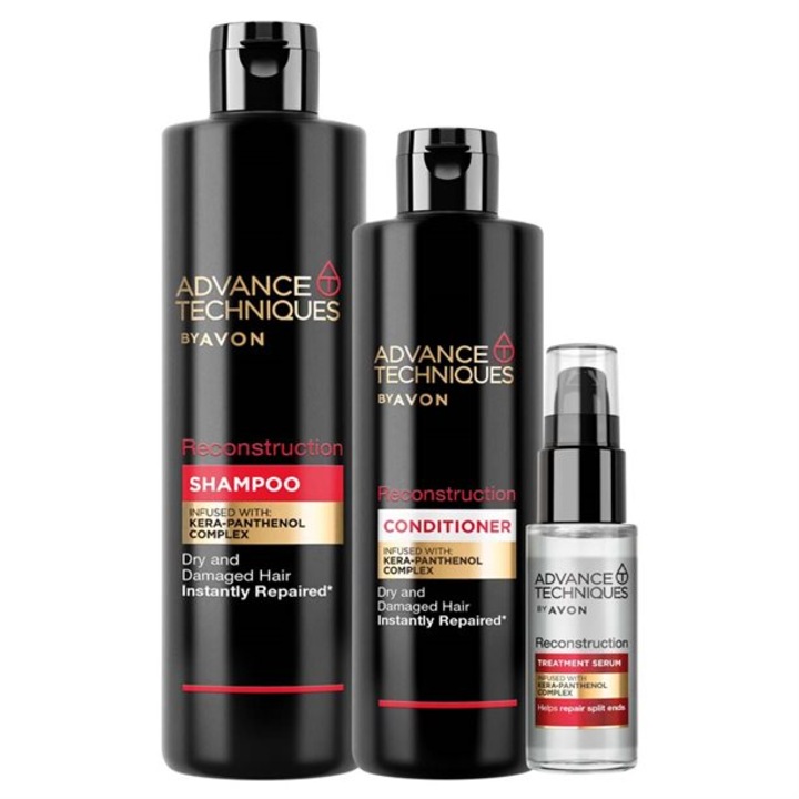 Set Sampon Avon, Advance Techniques Reconstruction, 400ml, 250ml, 30ml, unisex, pentru par degradat