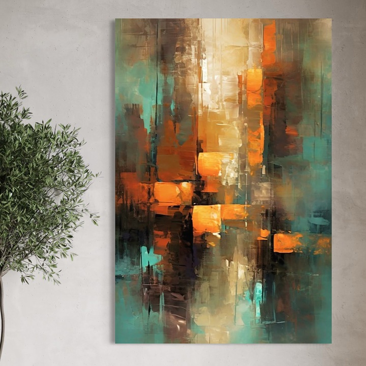 Tablou Canvas Premium, LuxCanva® C1316, Fragmente de Amurg, 40 X 60 CM, Panza Bumbac 100% 400g/m2, Sasiu, Lemn, Culori, Abstract, Dinamism, Modern, Portocaliu, Lumina, Soare, Feerie, Poveste, Cer, Arhitectural, Ziduri, Birou, Living, Dormitor