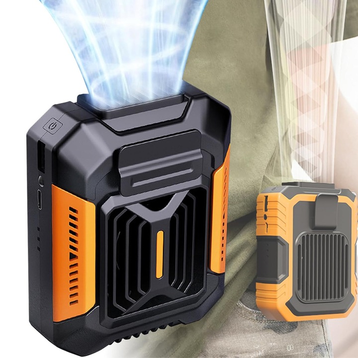 Преносим вентилатор за кръста с щипка, Bedee®, 4000mAh, 3 степени на скорост, функция power bank, LED фенерче, 112x90x55mm