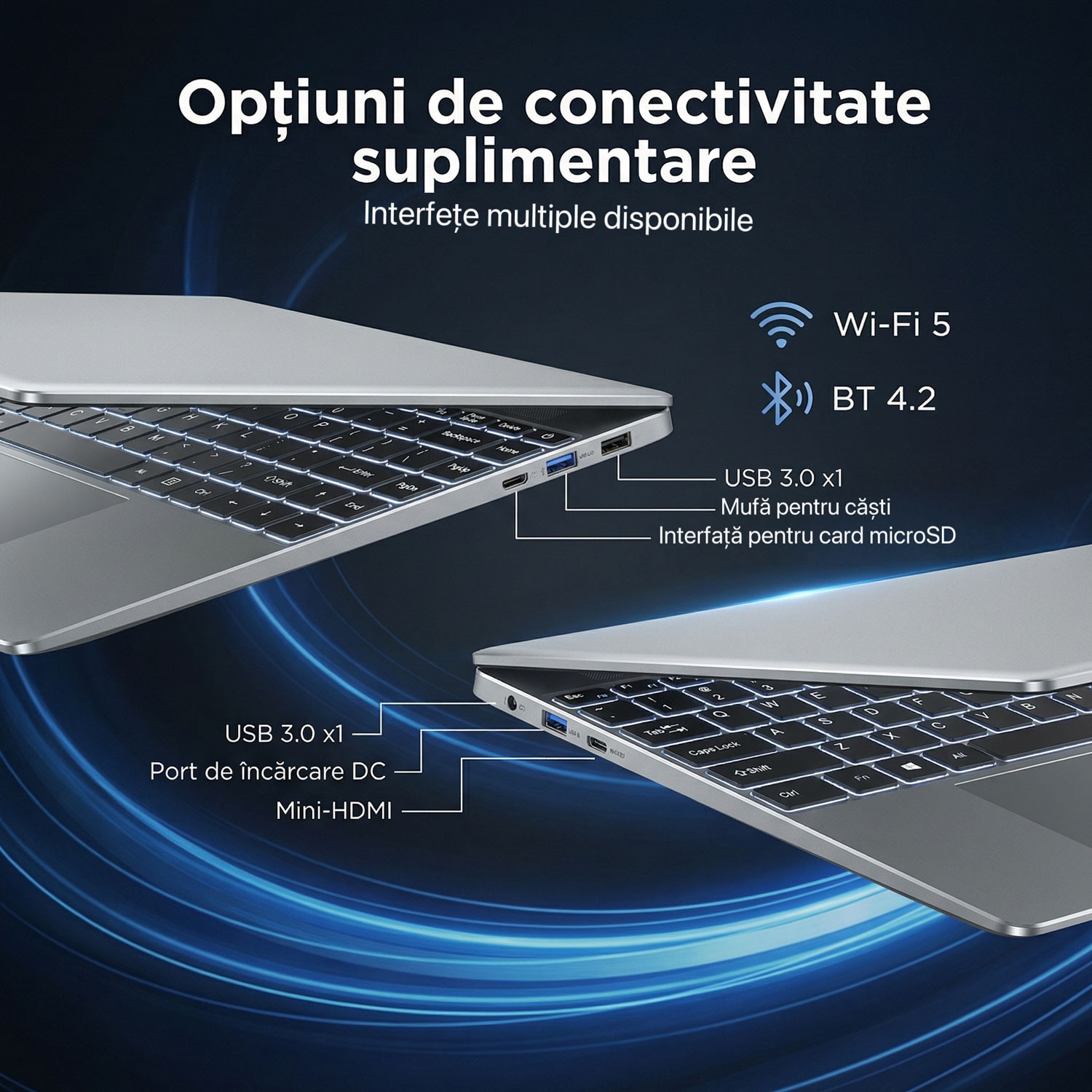 Laptop MiniHyper cu procesor Intel Celeron N5100, 15.6" Full HD, 16GB DDR4 RAM, 512GB SSD,4C/4T, Intel UHD Graphics, Windows 11 Home, Argintiu
