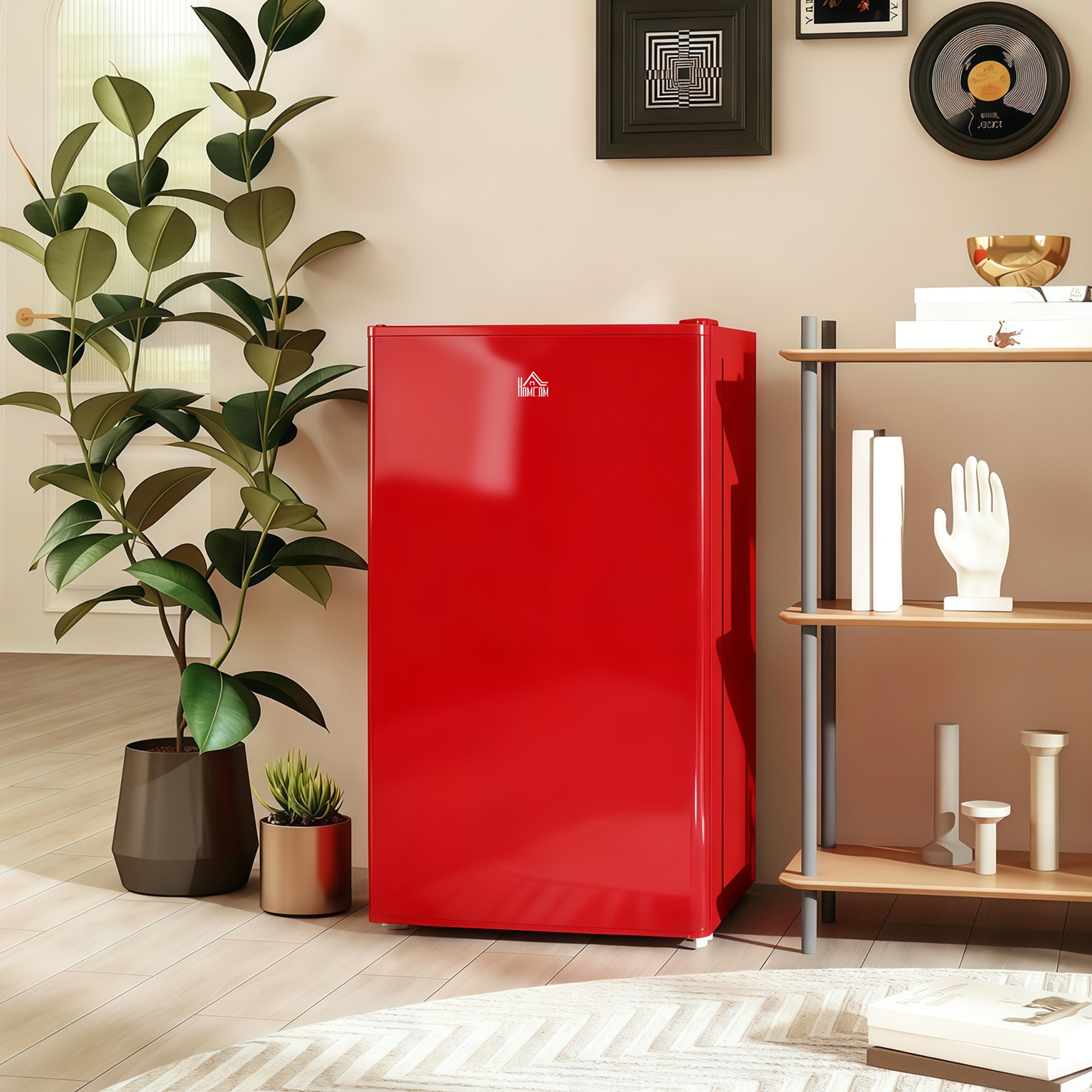 HOMCOM Frigider mic de 91L cu o singura usa reversibila, congelator si temperatura ajustabila, Rosu