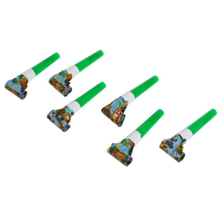 Suflatori de Petrecere din Hartie cu Model Animale din Jungla "Happy Birthday" - 6buc