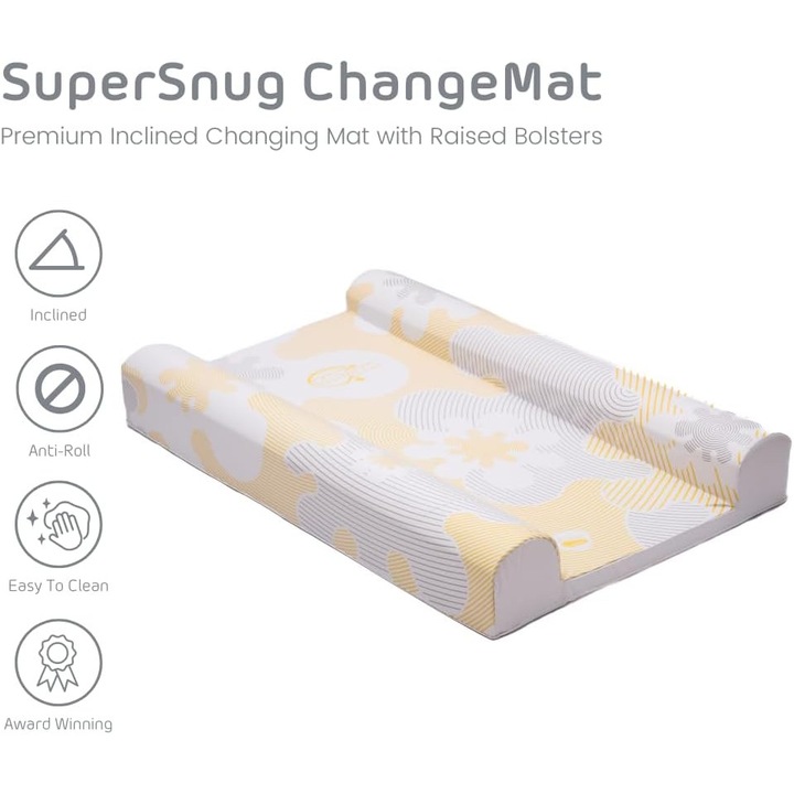 Saltea pentru infasat, BabyDam, SuperSnug, Alb/Galben, anti reflux, inclinata, 70x45