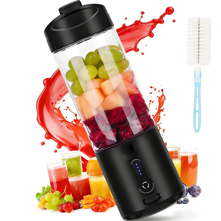 Blender Portabil, Blender BlendyGo3™, Mini Blender, Incarcare Wireless, Compact, 550ml, 6 Lame 3D, Multifunctional, Autonomie Mare, Baterie reincarcabila, Lavanda