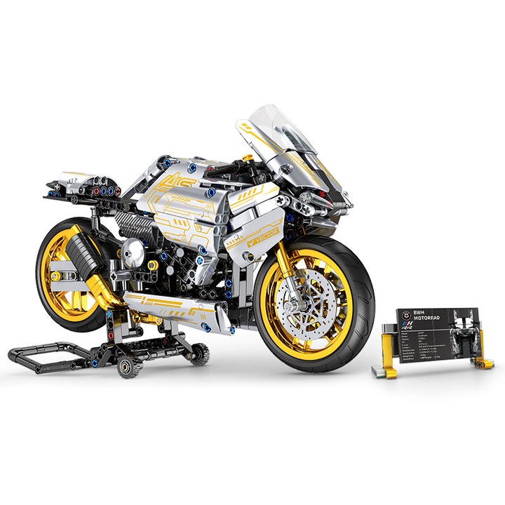 Set Motocicletă din Blocuri, 666 piese, argintiu, dificultate mare