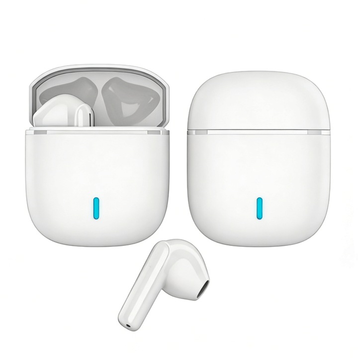 Casti MAX70 Wireless Alb, Touch Control, Bluetooth 5.4, Chip JL7023, Port TYPE-C, Baterie 30mA Casti + 200mA Etaj, Sunet Calitativ F13, Distanta Transmisie >10m